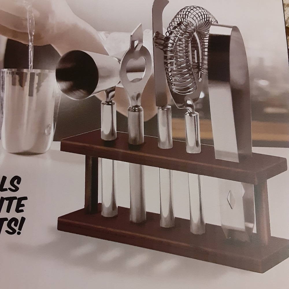 Protocol Stainless Steel Home Bar Set in Wooden Stand